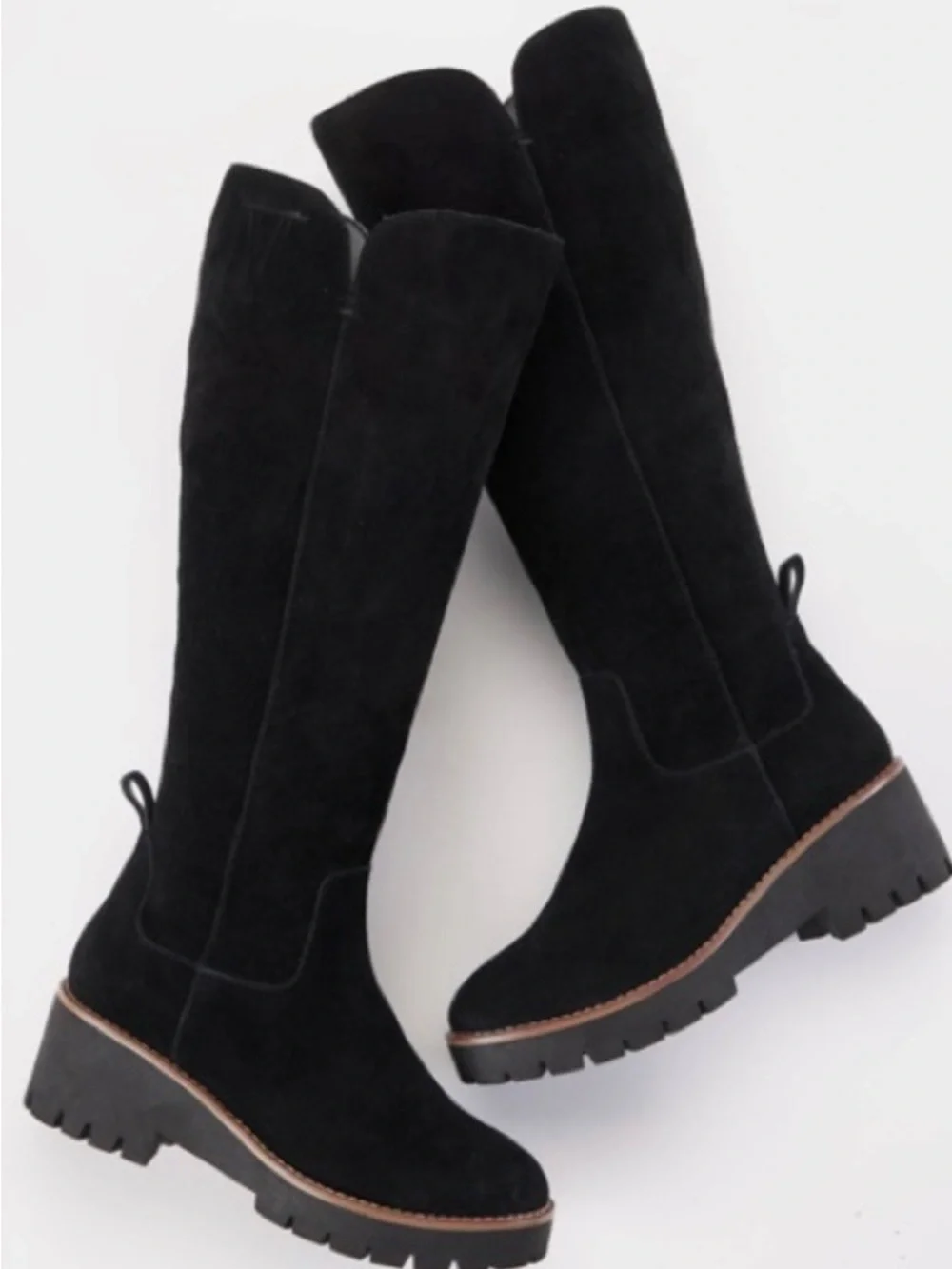 Blondo Deon Black Waterproof Suede Lug Sole Tall Boots